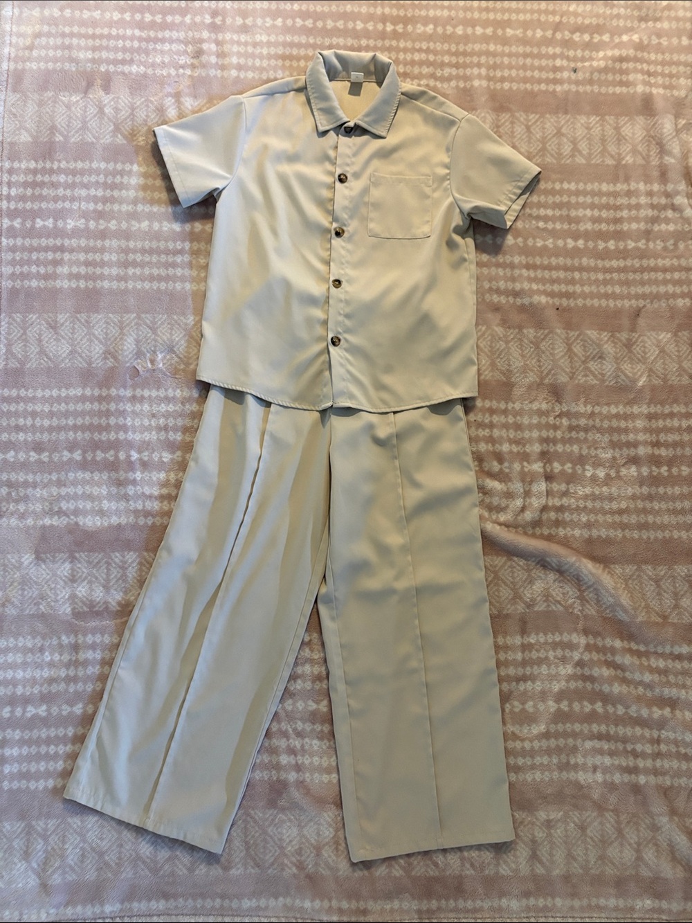 SHEIN Cream Short-Sleeve Button Shirt & Wide-Leg Pants Set